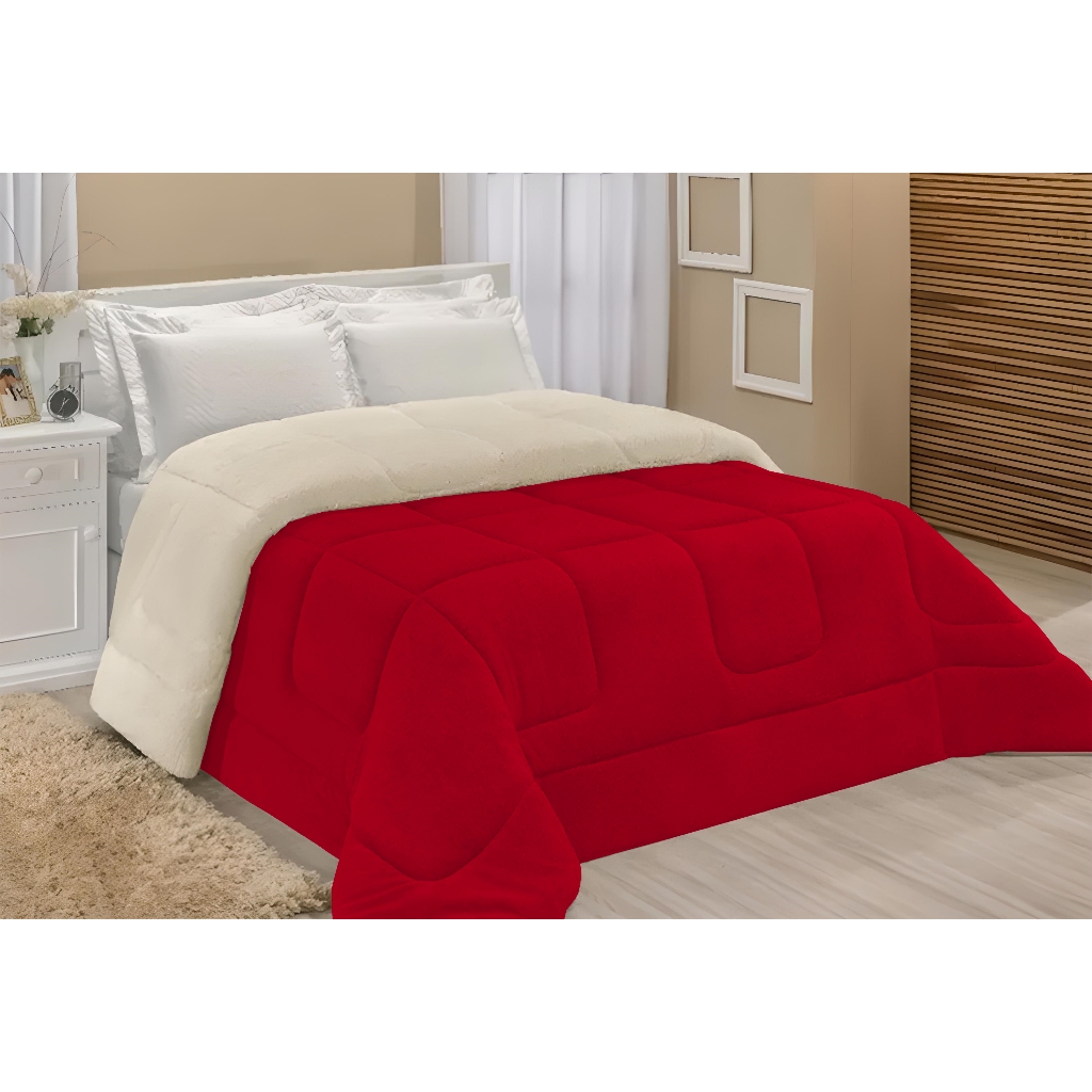 Coberdrom Edredom Sherpa  DuplaFace Soft Pele de Carneiro Casal Queen PREMIUM