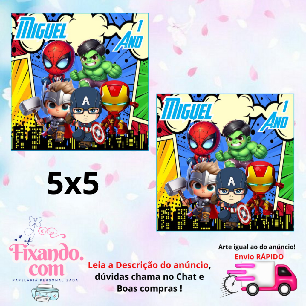 VINGADORES CUT - 100/60/40 Adesivos Personalizados para Festas ( Envia Rápido)
