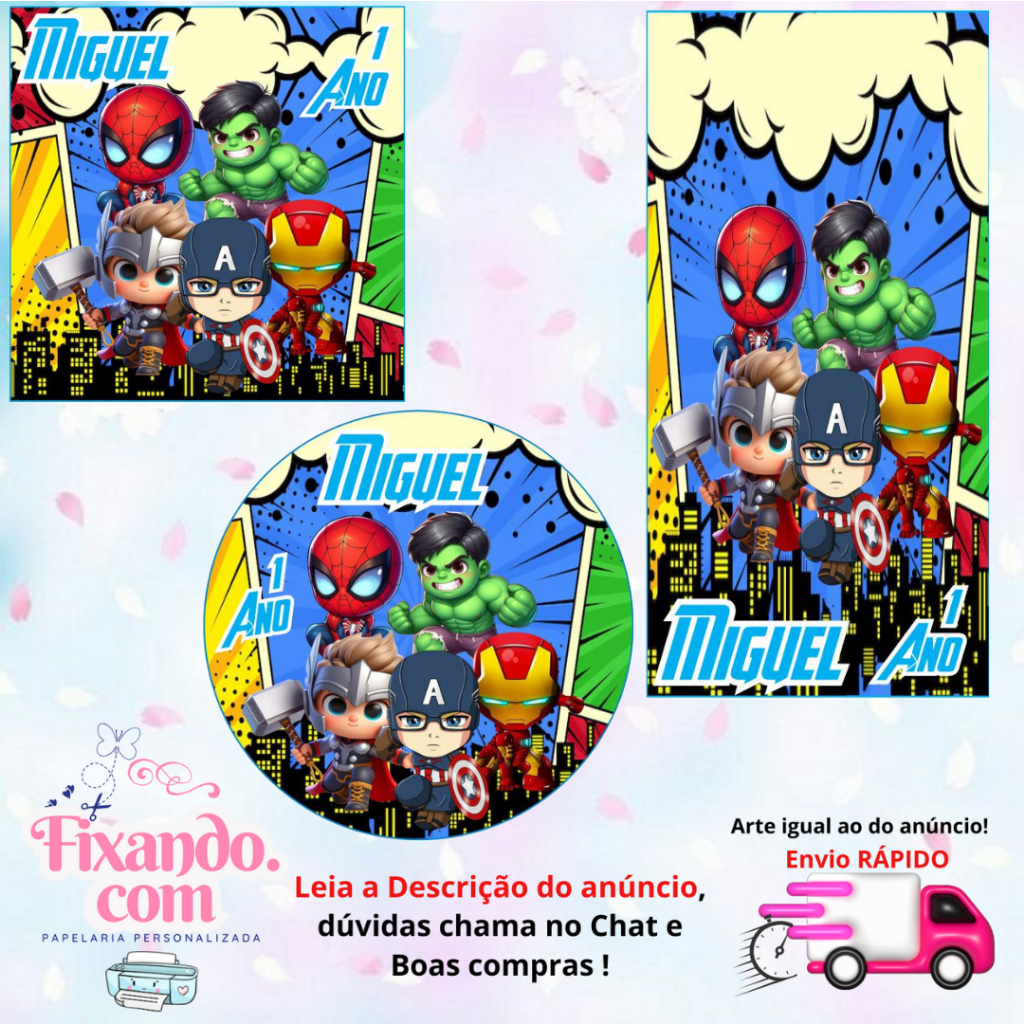 VINGADORES CUT - 100/60/40 Adesivos Personalizados para Festas ( Envia Rápido)