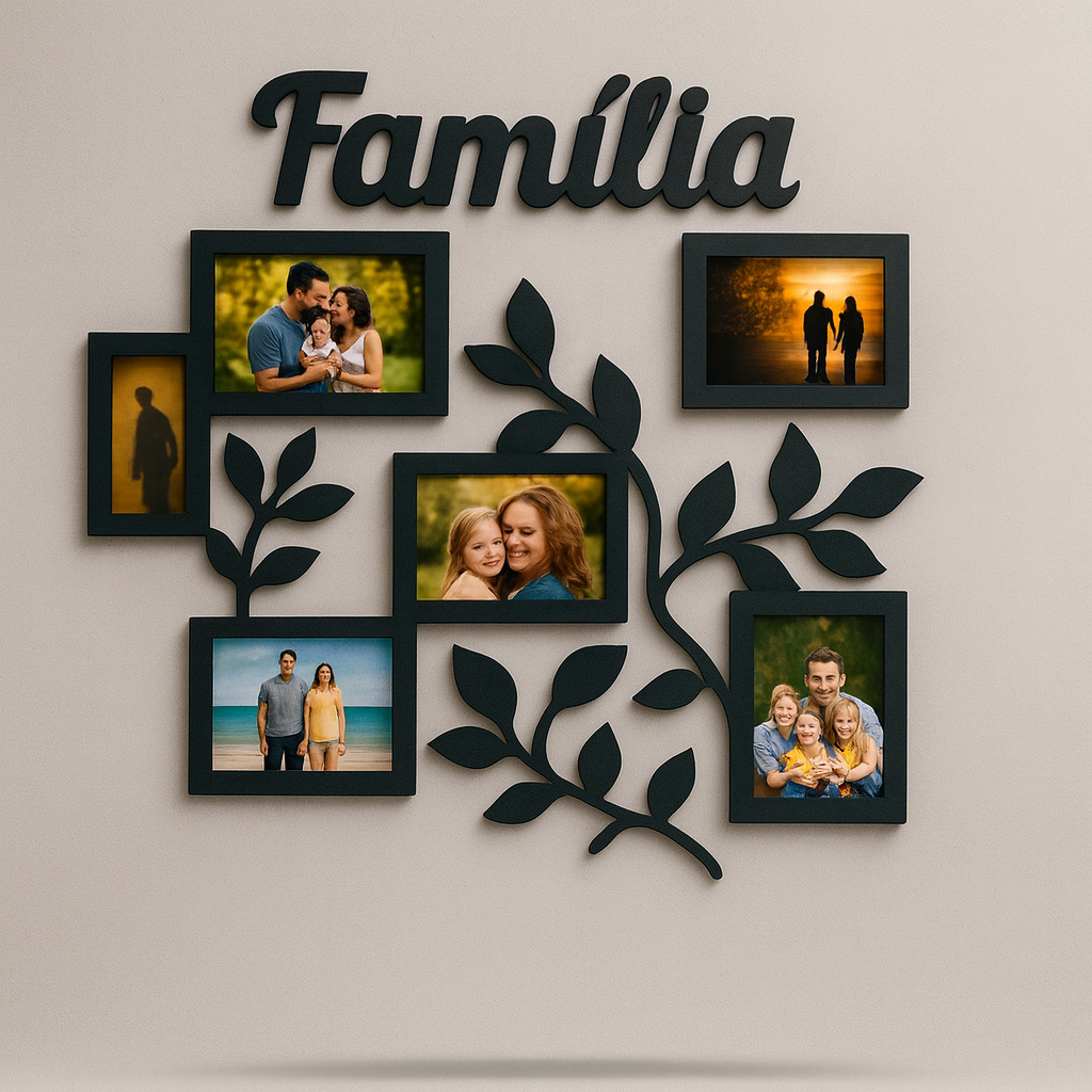 Quadro Família com Moldura MDF Preto – Painel Decorativo 50x45cm