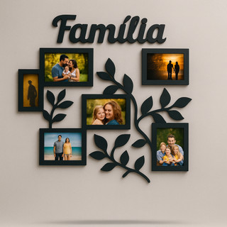 Quadro Família com Moldura MDF Preto – Painel Decorativo 50x45cm