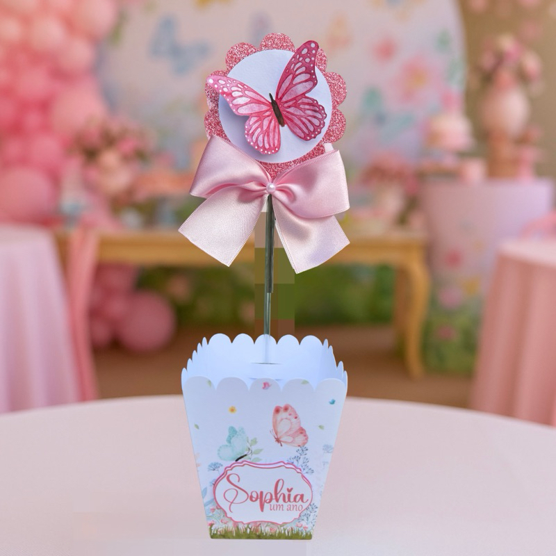 Centro de Mesa Jardim das Borboletas-  Cachepô Lembrancinha Jardim Encantado- Pegue e Monte- Decoração Festa Infantil