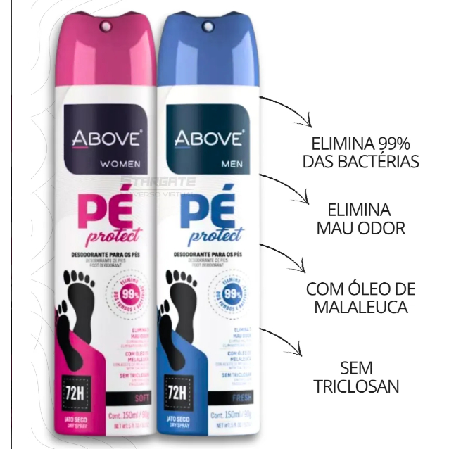 Desodorante para Pés Above Masculino 200ml e Feminino 150ml Jato Seco 72h