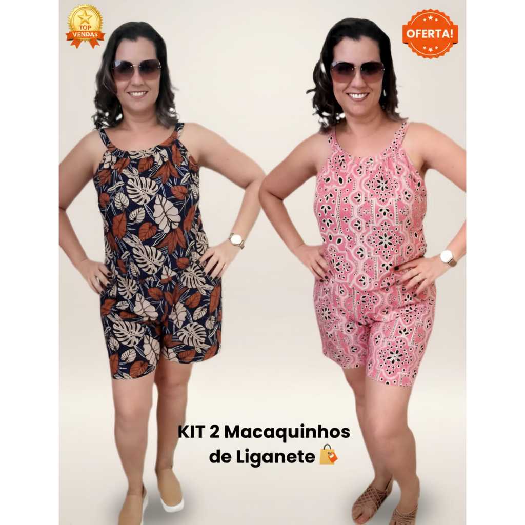 kit 2 Macaquinho De Liganete Com Alcinha Soltinho Confortável Feminino