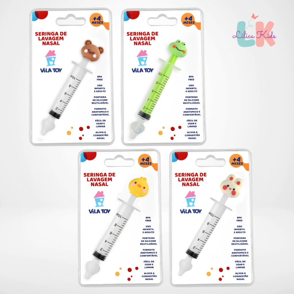 Seringa Animais Fofos para Lavagem Nasal Limpeza Bebê Infantil 10ml com Bico de Silicone