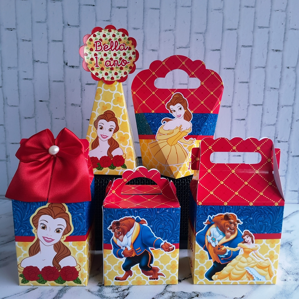 PEGUE E MONTE - Kit Caixas Personalizados Bela e a Fera Lembrancinhas para Aniversário Lembrança festa