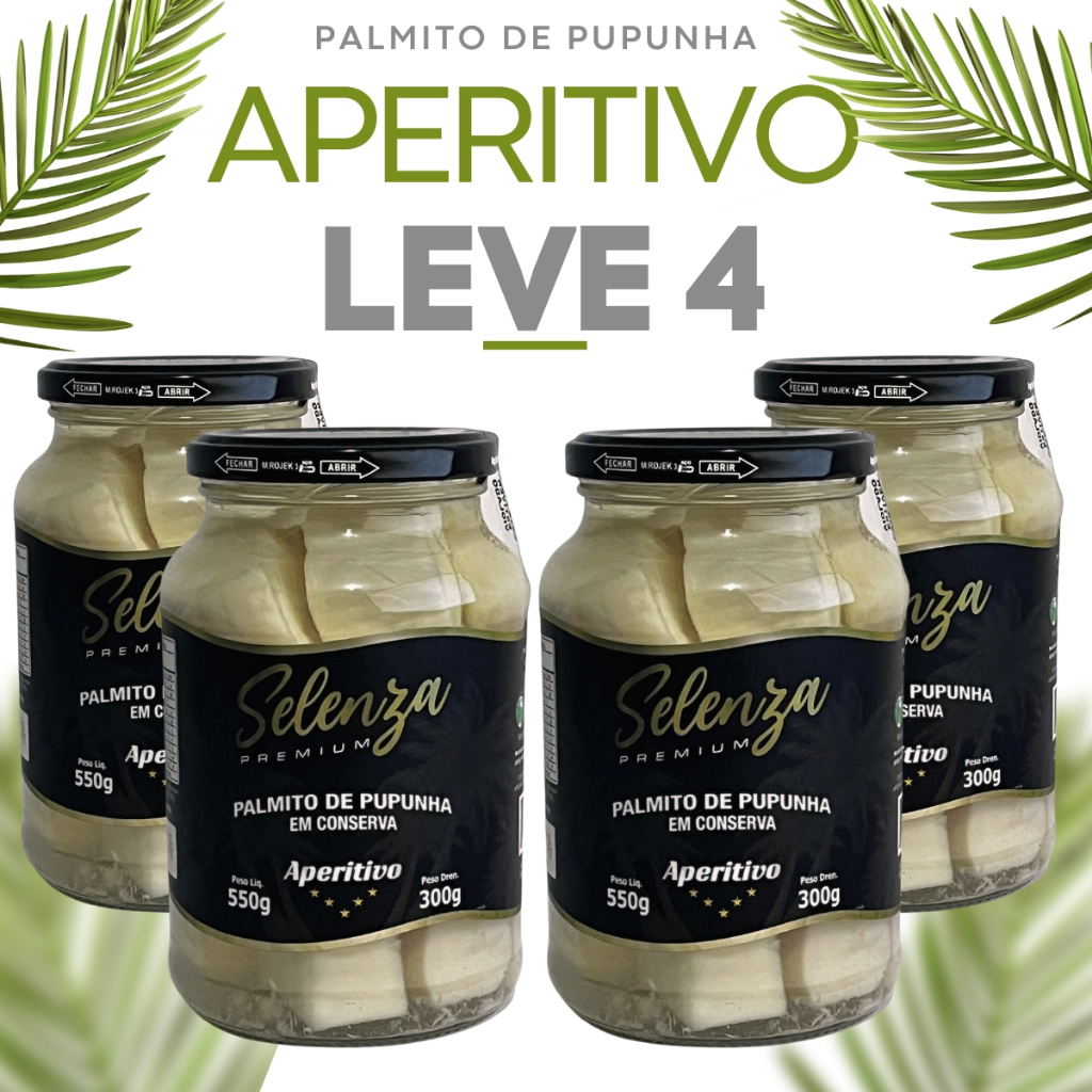 Kit 4 Palmito em Conserva Petisco Aperitivo 300g Pupunha Selenza