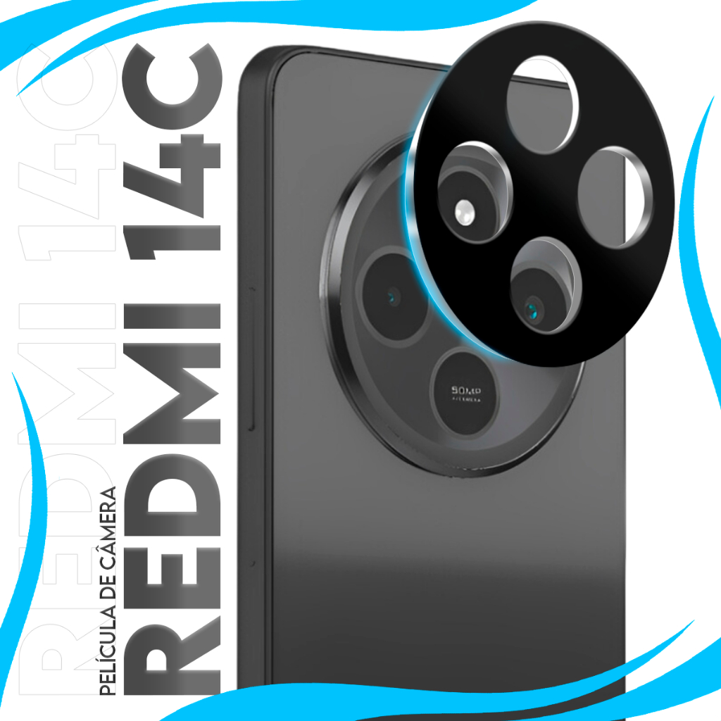Película Protetora Lente Traseira Vidro Temperado 3D De Câmera Compatível para Xiaomi Redmi 14c tela 6.88 pol