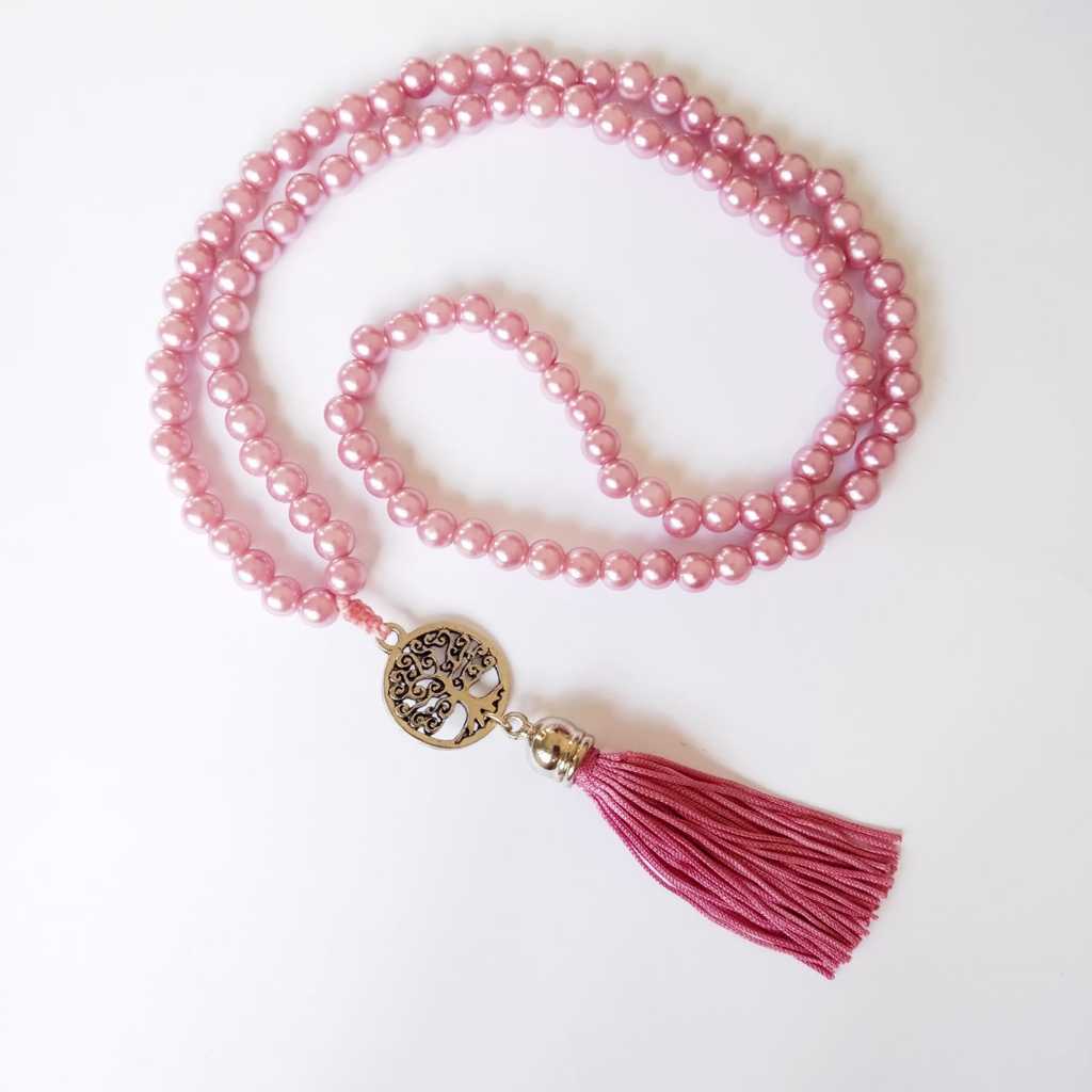 Imagem Japamala 108 Contas Pérola Rosa Rosé Com Pingente Árvore da Vida Rosário Budista Meditação Ref:700