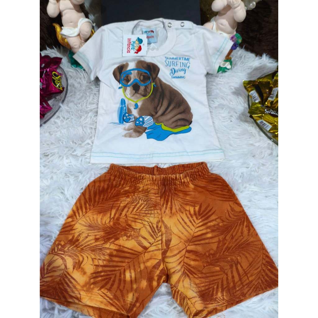Conjunto Bebê Masculino, (Camiseta + Shorts Estampado), Tam: P, Marca: Dmbauer