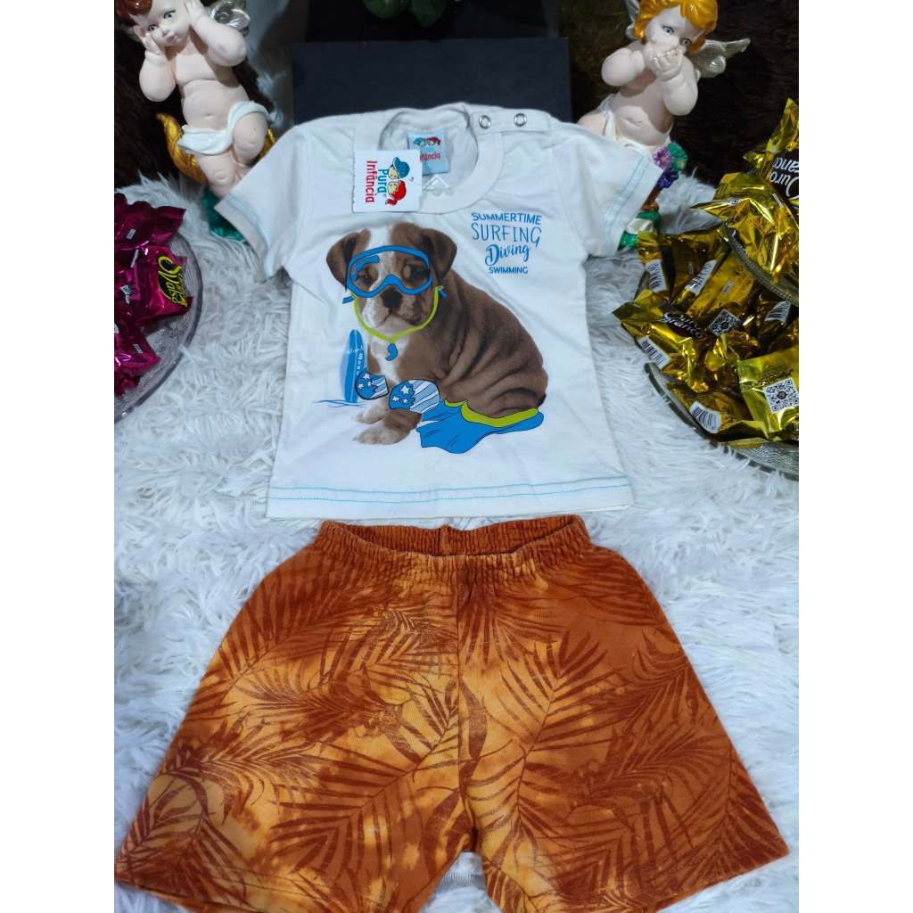 Conjunto Bebê Masculino, (Camiseta + Shorts Estampado), Tam: P, Marca: Bauerbauer1977