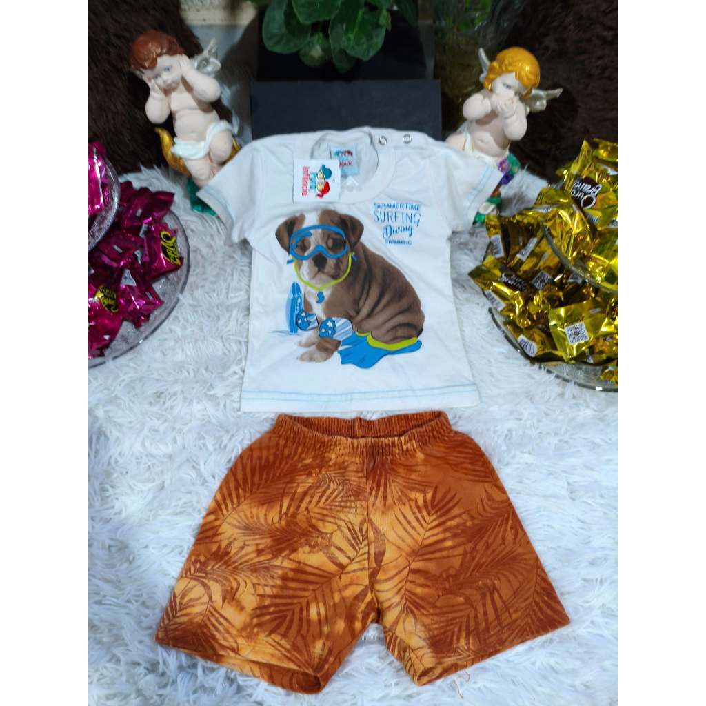 Conjunto Bebê Masculino, (Camiseta + Shorts Estampado), Tam: P, Marca: Bethy.bethy
