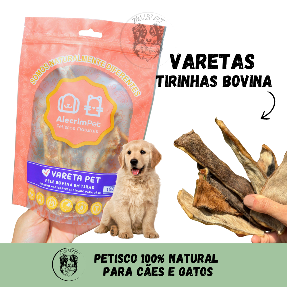 Mordedor Mastigável Vareta Pet 150g Tiras de Pele Bovina Para Cães Alecrim Pet