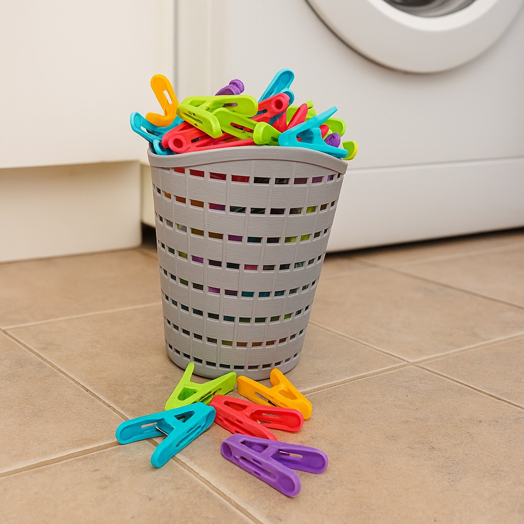 Kit 1 - 1 Cesto + 50 Prendedores - Kit 2 - 2 Cestos + 100 Pregadores Lavanderia plástico resistente Cesto Retangular