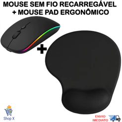 Kit Mouse Sem Fio Recarregável e Mousepad Ergonômico Com Apoio De Pulso