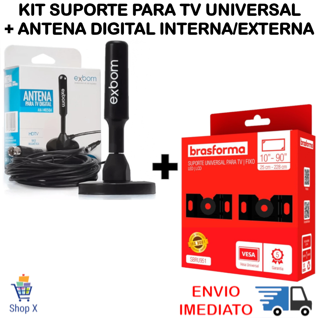 Suporte Para TV Universal Fixo mais Antena TV Digital Interna Externa HDTV UHF VHF 3.5Dbi 4m Amp em Oferta na Shopee