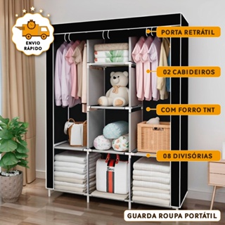Guarda Roupa Montável Armário Organizador Dobrável Portátil Inteligente Closet Casal Cabideiro Arara em Oferta na Shopee