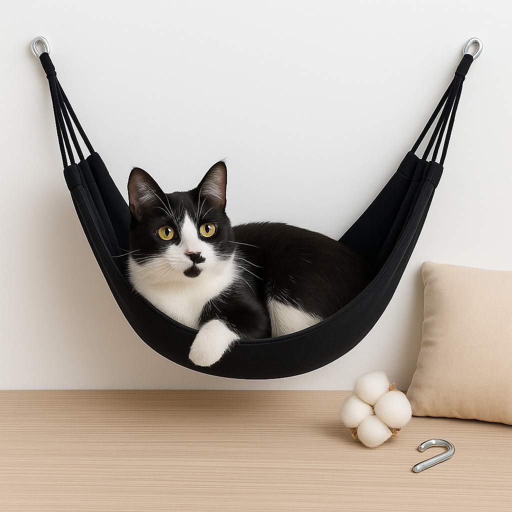 Rede de Descanso para Gatos e Pets Pequenos | Algodão Lavável e Portátil - Preto