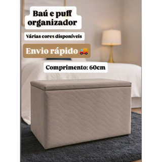 Baú puff medio 60cm  Organizador Retangular para quartos, salas ou decoração tecido de suede ou couro - ENVIO RAPIDO em Oferta na Shopee