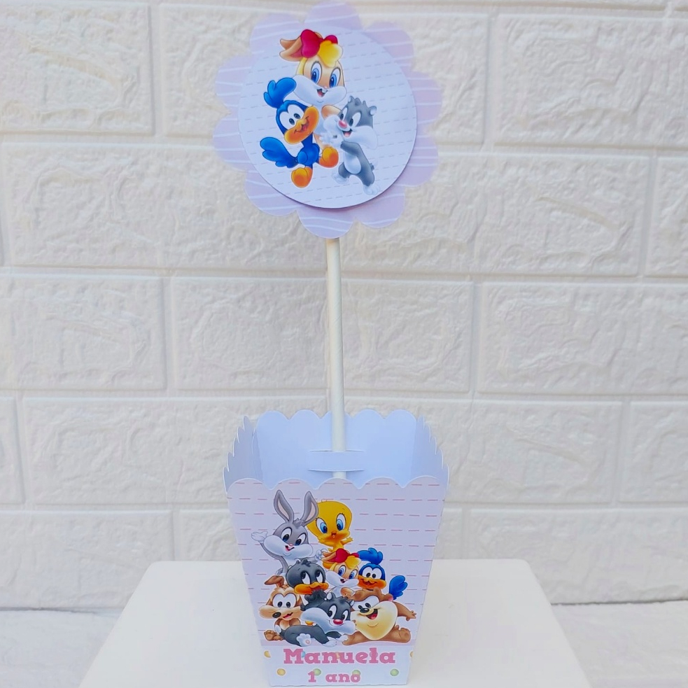 Centro de Mesa Looney Tunes Rosa Personalizado – Cachepot Festa Infantil – Lembrancinha e Decoração de Aniversário