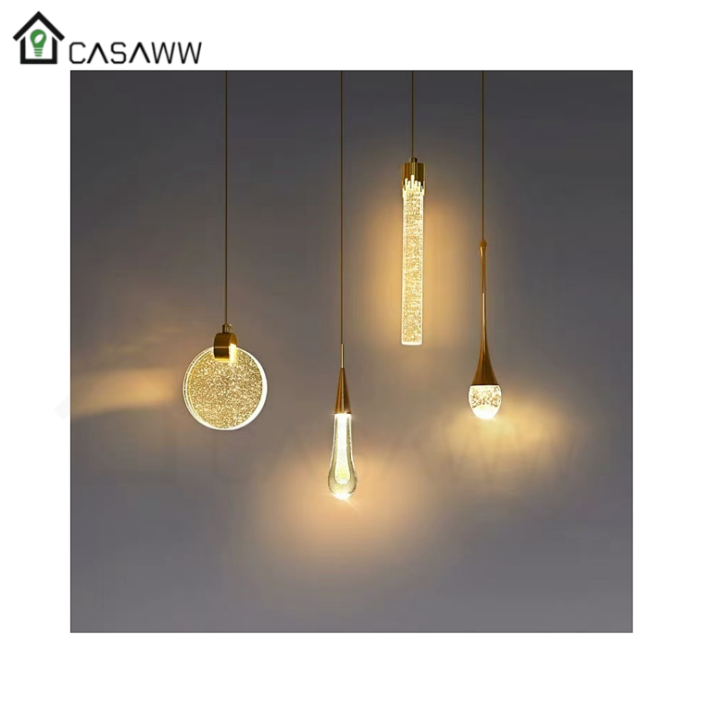 Pendente Cristal Luminária Pendente Dourado Moderno Bolacha Gota Bolha Tubo Redondo Anel Aro Arco