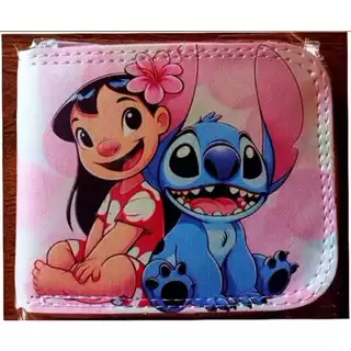 Carteira Infantil Menina Personagem Stich Presente Dia das Crianças Mundo Rosa Com Zipper