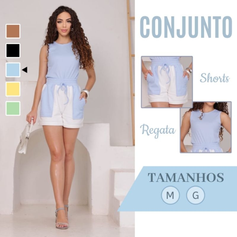 Conjunto Gringa Femenino Moletinho Ribana Regata + Short Com Forro