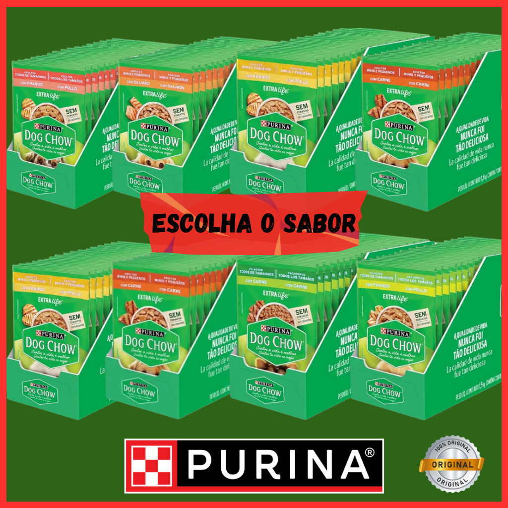 Pack Ração Úmida para Cachorro Sachê Nestlé Purina DOG CHOW - TODOS OS SABORES - Com 15 Sachês 100g