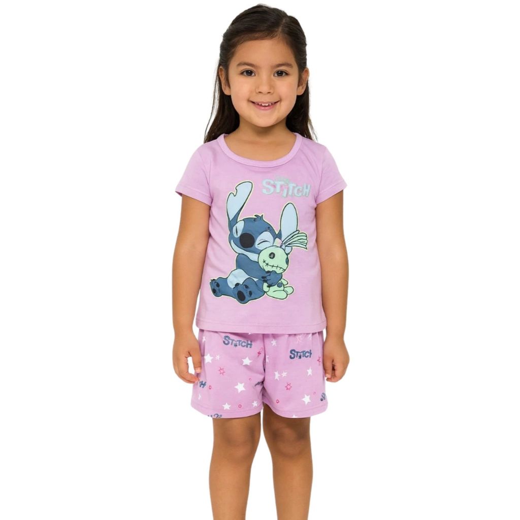 Pijama Menina Tamanho 2 ao 10 100% Algodão Verão 2 Peças Camiseta + Shorts