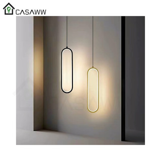 Luminária Pendente Orion Dourado Oval Moderno Led Lustre Teto Slim Anel Dourado Preto Minimalista