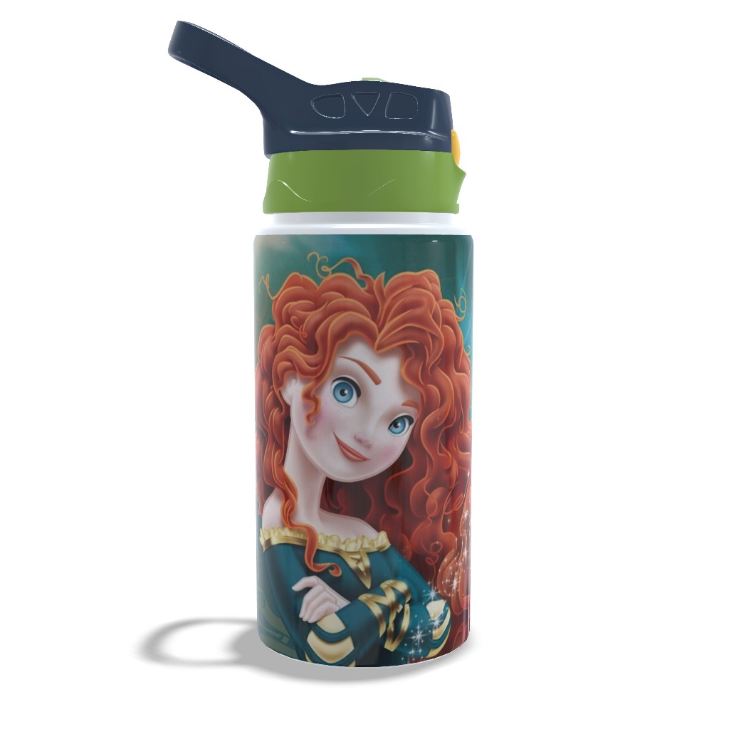 Garrafa Squeeze Infantil De Alumínio Merida Princesa Disney com Nome Personalizado 500ml