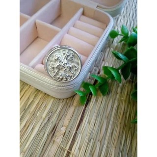 Anel Masculino Prata 925 São Jorge Redondo, Anel Religioso Masculino Prata 925, Anel São Jorge com Frase, Anel de Prata