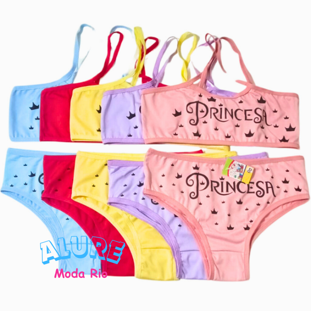 kit 3 Conjunto Infantil Calcinha e Top Micro Princesa em Oferta na Shopee