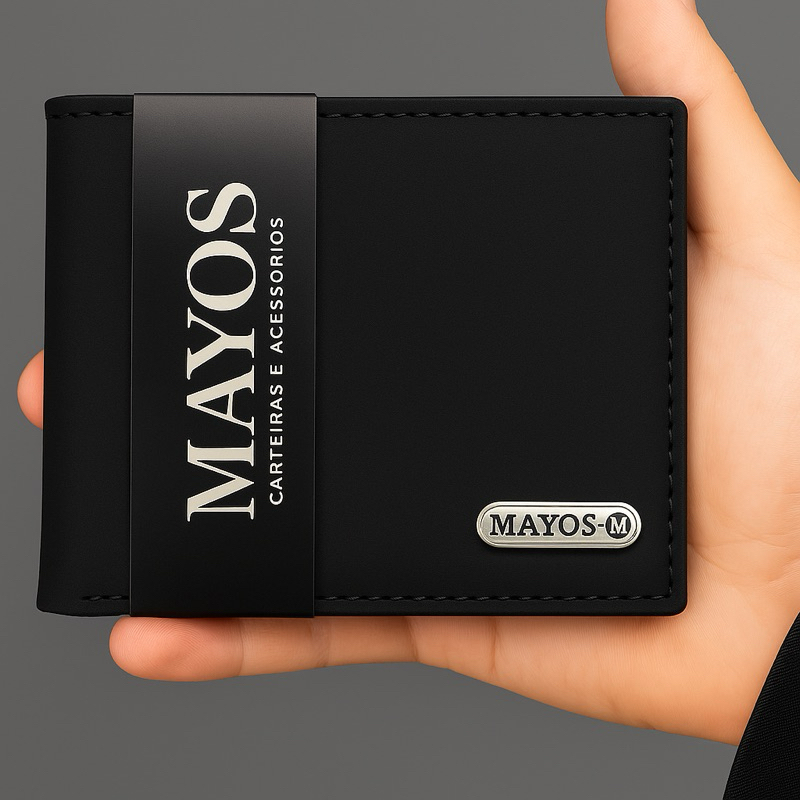 Carteira Masculina Couro Sintético MAYOS - (ACOMPANHA CAIXINHA).