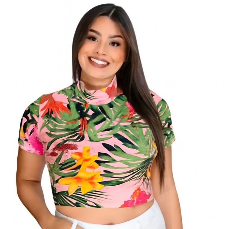 Cropped Feminino Gola Alta Básico Viscolycra Estiloso Moda Blogueira Casual Envio Imediato