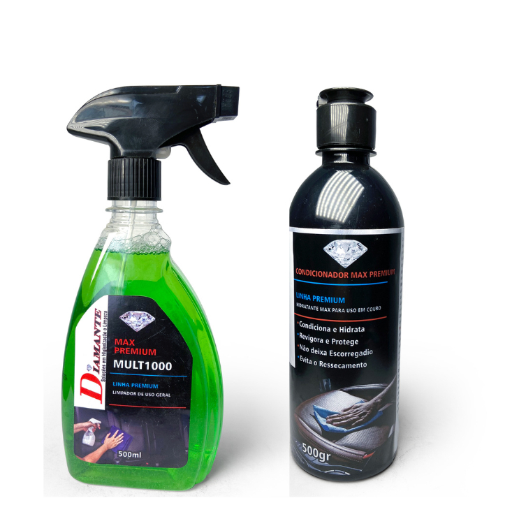 KIT Limpeza Automotiva APC Mult1000 500ml + Hidratante de Couro Estética Automotiva Lava Rápido