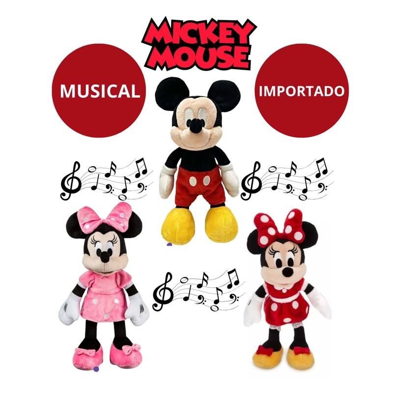 Pelúcia Mickey Mouse Minnie Musical 25cm e 50cm sem musical OriginalBrinquedo Infantil Musical em Oferta na Shopee