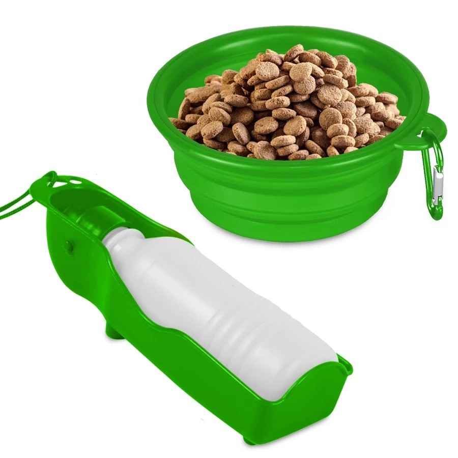 Kit Passeio Garrafa Bebedouro Portátil e Tigela Dobrável Água Cães Pet Cachorro Gato Passeio Viagem