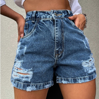 Short Jeans Short mom Cintura Alta Short rasgadas  Femininas Modal Jeans  sem lycra