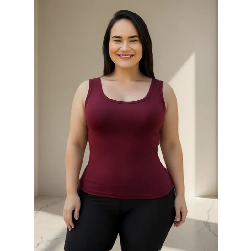 Regata Feminina Plus Size Alça Larga Casual Camiseta Básica Para Academia Caminhada Malha Fresquinha