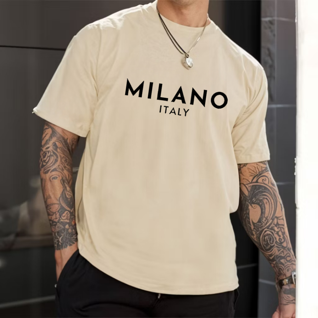 T-Shirts Masculinas Básicas Estampadas 100% Algodão Esporte Gola Redonda Unissex Milano