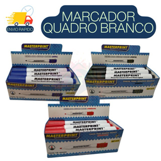 CAIXA COM 12 MARCADOR PARA QUADRO BRANCO RECARREGÁVEL MASTERPRINT – TRAÇO FIRME, CORES VIVAS, ECONÔMICO em Oferta na Shopee