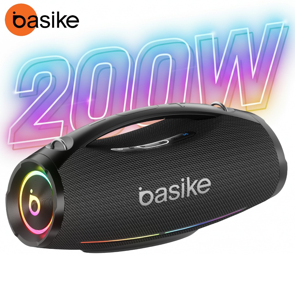 Basike 200W Caixa de Som Bluetooth Portátil GRANDE Subwoofers IPX6 TWS - SD AUX Boombox Ba-RAD304