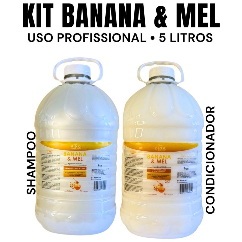 Kit Banana e Mel Profissional Shampoo 5L Condicionador 5L Nutrição Intensa Para Salão de Beleza  pH Neutro Brilho Maciez em Oferta na Shopee