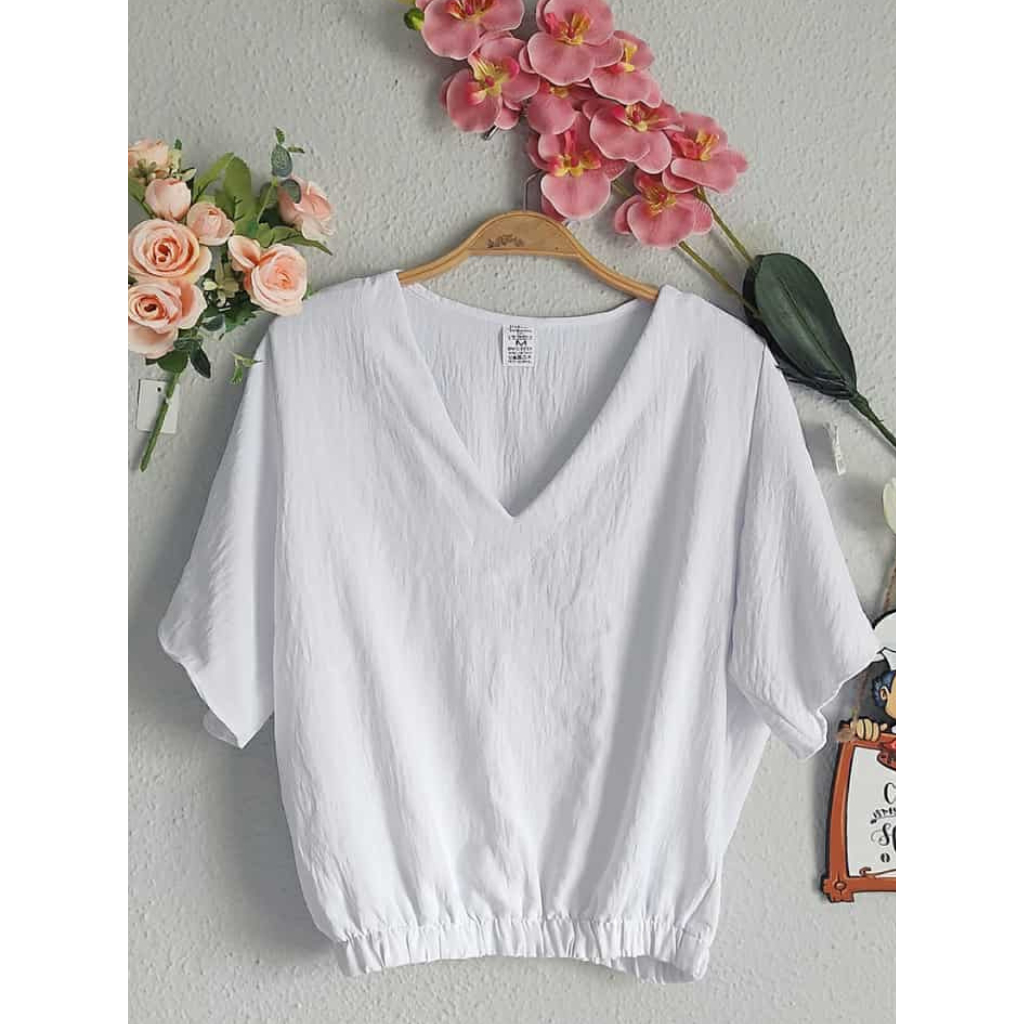 Blusa Feminina Gola V Tecido Duna Elástico Na Cintura Elegante em Oferta na Shopee