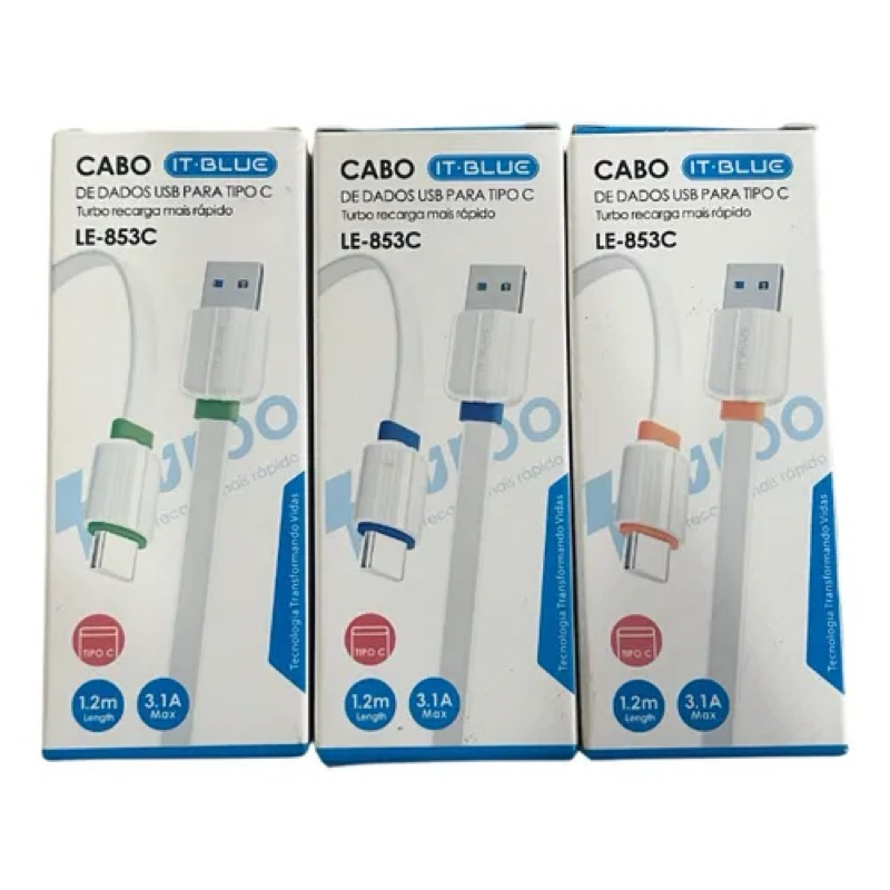 Cabo USB Tipo C Turbo IT-BLUE LE-853C Carregamento Rápido 3.1A 1.2m Reforçado