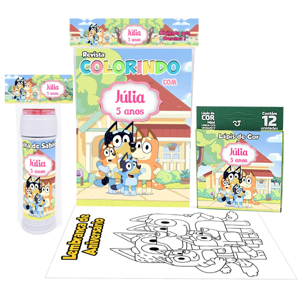 15 Revistinha + Lápis + Bolinha de Sabão Bluey e Bingo Infantil em Oferta na Shopee