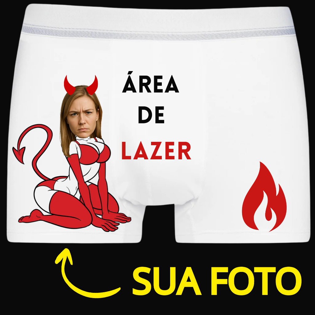 Cueca personalizada área de lazer diabinha com sua foto para namorado feliz dia dos namorados aniversário