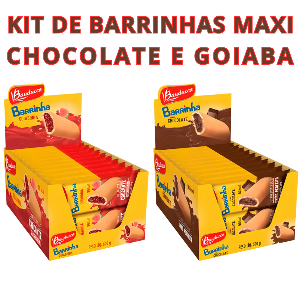 Kit Barrinha Maxi Chocolate e Goiabinha Bauducco Caixa C/20un em Oferta na Shopee