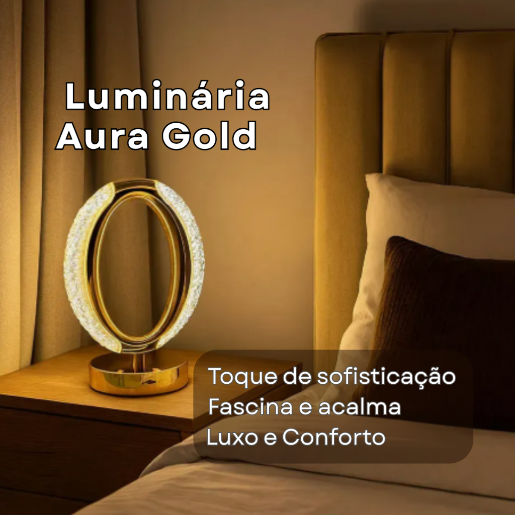 Luminária Aura Gold Luminária Oval de Mesa de Cabeceira Luxuosa Efeito Cristal 3 Tons de Luz USB Recarregável